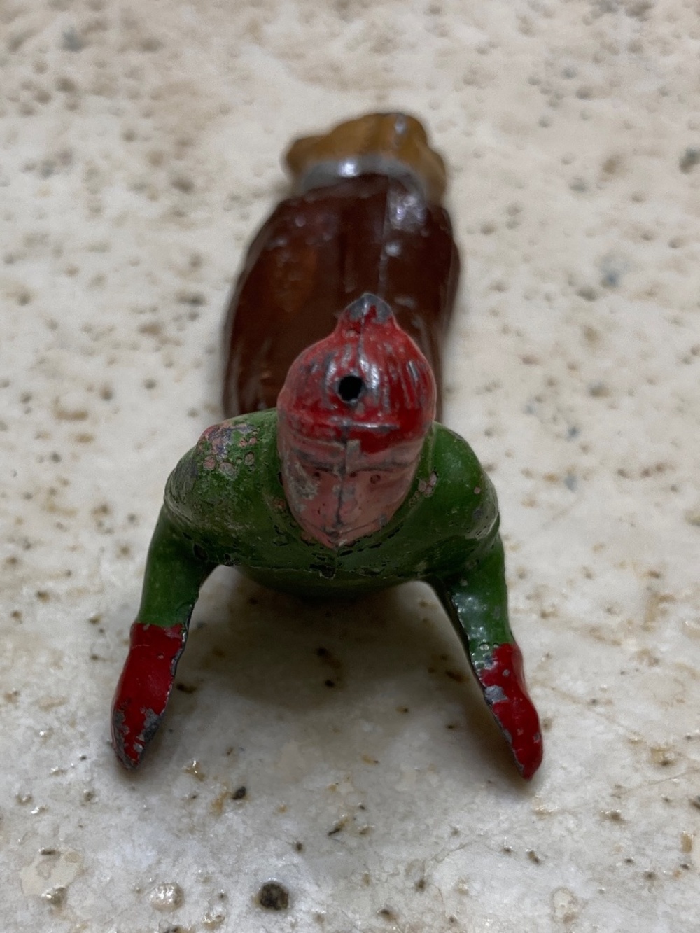Antique Toy Figurine BF Blancherie Freres France Hollow Cast Metal Man Sledding